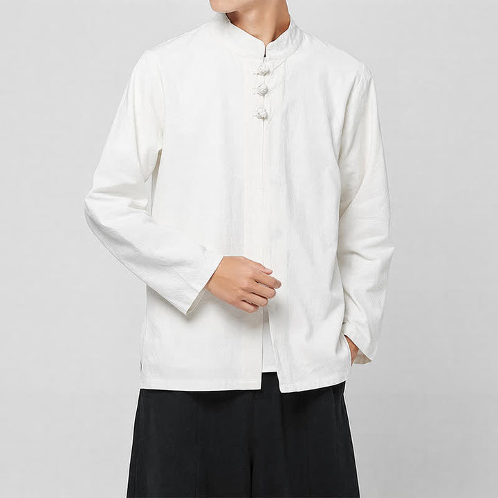 Buddha Stones Camisas de manga larga para hombre, estilo Tang minimalista, con cuello mandarín y botones de rana, ideales para primavera y otoño. - image 14