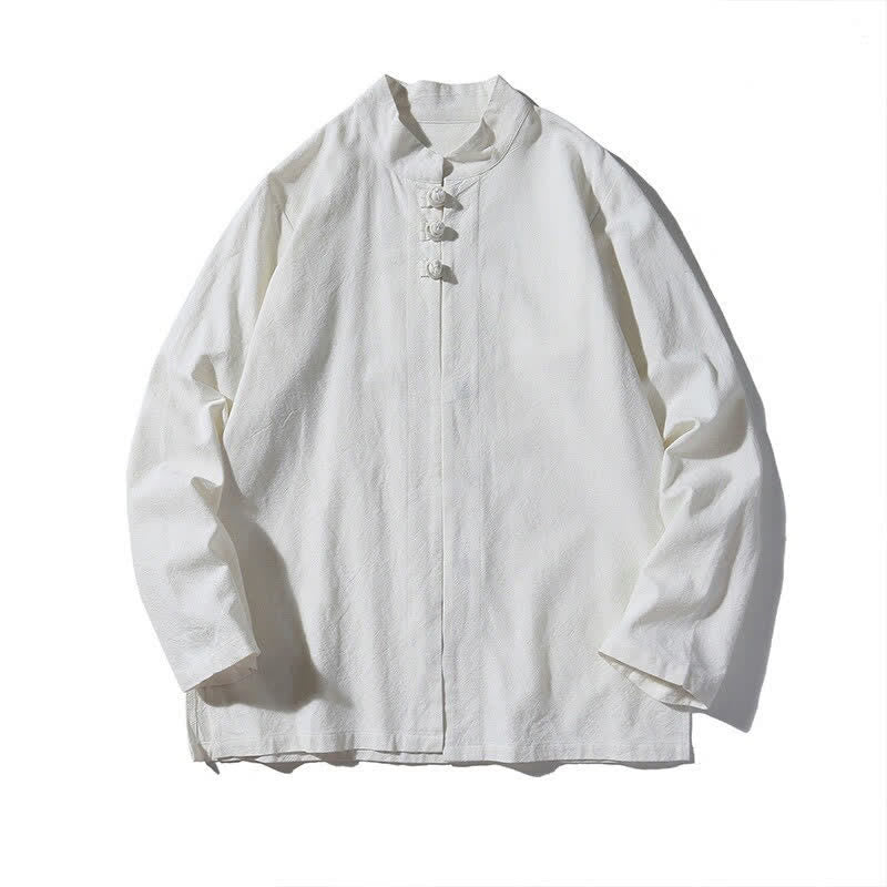 Buddha Stones Camisas de manga larga para hombre, estilo Tang minimalista, con cuello mandarín y botones de rana, ideales para primavera y otoño. - image 17