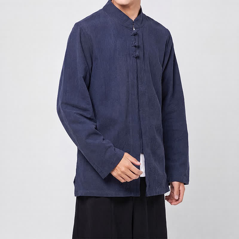 Buddha Stones Camisas de manga larga para hombre, estilo Tang minimalista, con cuello mandarín y botones de rana, ideales para primavera y otoño. - image 7