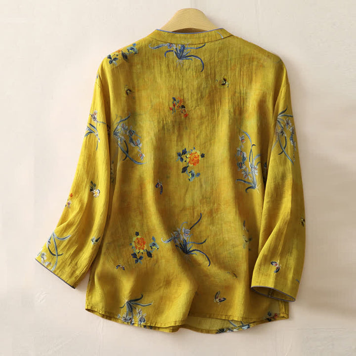 Buddha Stones Camiseta sin mangas para mujer estilo Summer Tang Vintage Frog Button Orchid Floral - image 41