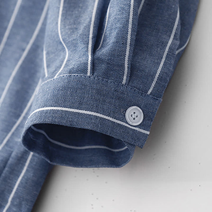 Buddha Stones Vestidos de manga larga a rayas con botones, estilo casual de primavera para mujer - image 15