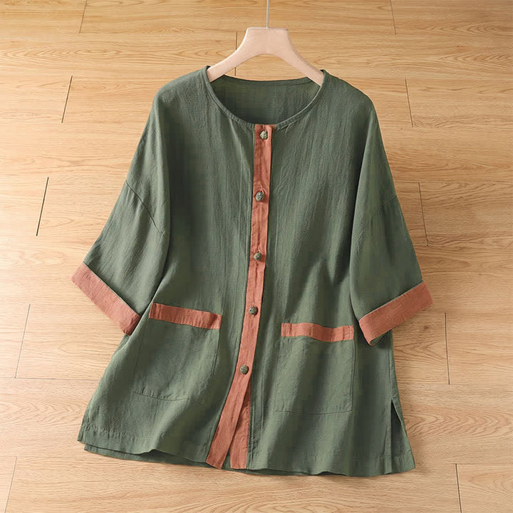 Buddha Stones Camisa de manga corta para mujer, estilo casual de verano, con botones y bolsillo de parche. - Verde oliva oscuro - US8-10, UK/AU12-14, EU40-42 (2XL) - image 17