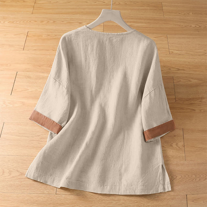 Buddha Stones Camisa de manga corta para mujer, estilo casual de verano, con botones y bolsillo de parche. - image 1