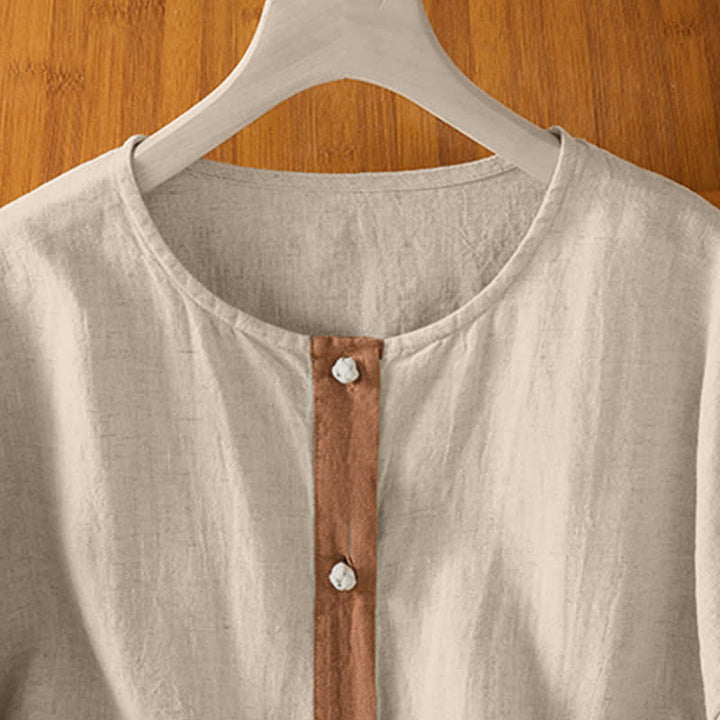 Buddha Stones Camisa de manga corta para mujer, estilo casual de verano, con botones y bolsillo de parche. - image 2