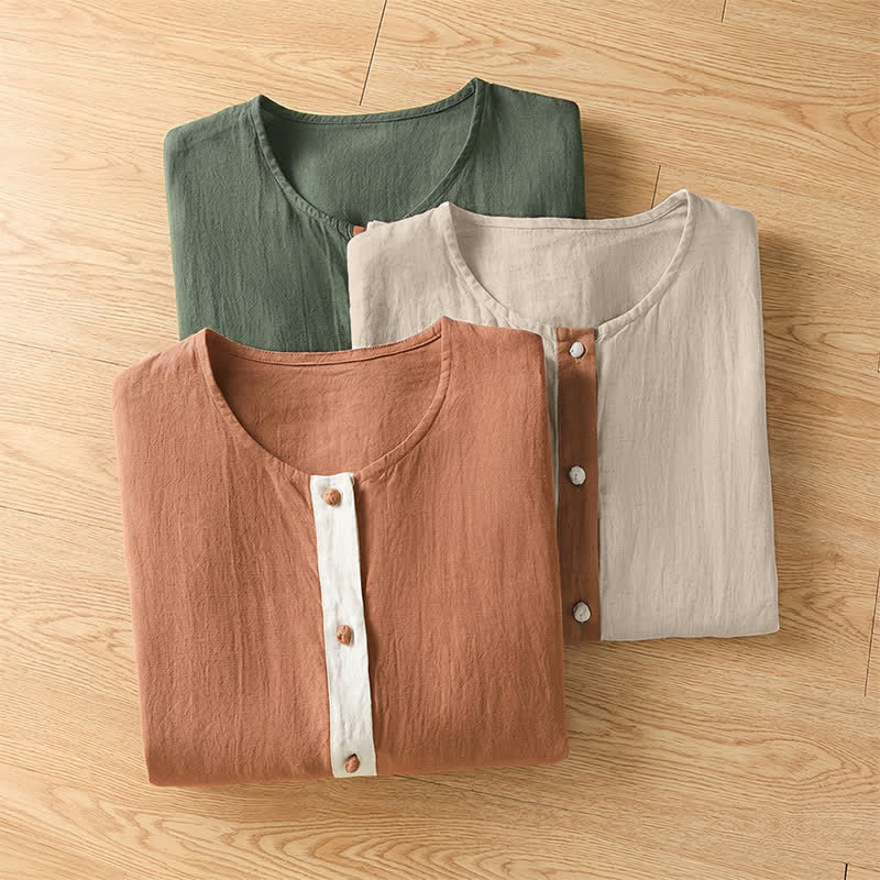 Buddha Stones Camisa de manga corta para mujer, estilo casual de verano, con botones y bolsillo de parche. - image 23