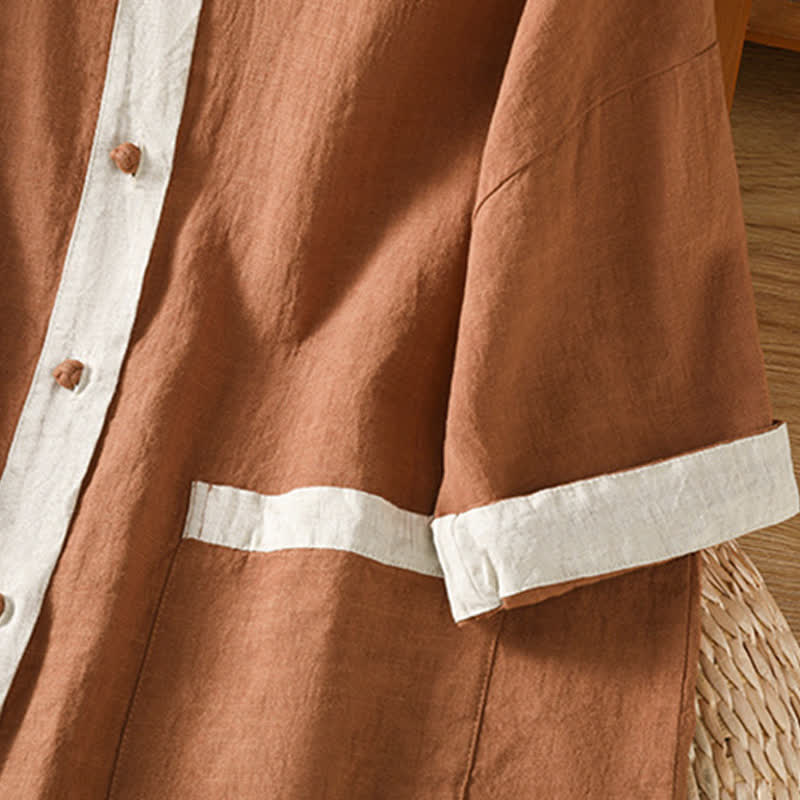 Buddha Stones Camisa de manga corta para mujer, estilo casual de verano, con botones y bolsillo de parche. - image 14