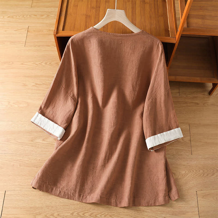Buddha Stones Camisa de manga corta para mujer, estilo casual de verano, con botones y bolsillo de parche. - image 10