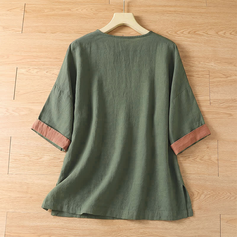 Buddha Stones Camisa de manga corta para mujer, estilo casual de verano, con botones y bolsillo de parche. - image 18