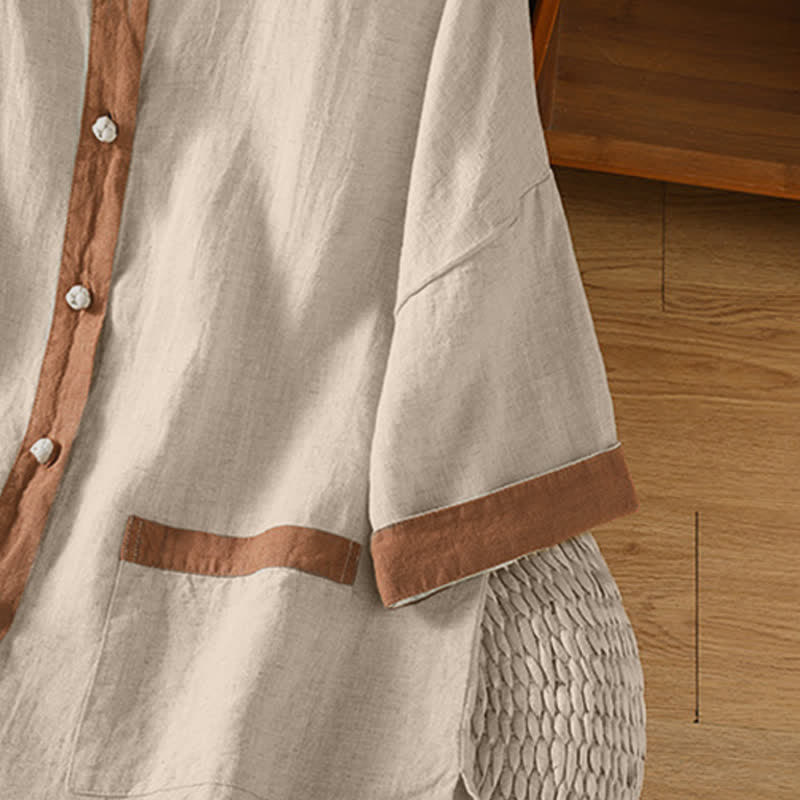 Buddha Stones Camisa de manga corta para mujer, estilo casual de verano, con botones y bolsillo de parche. - image 5