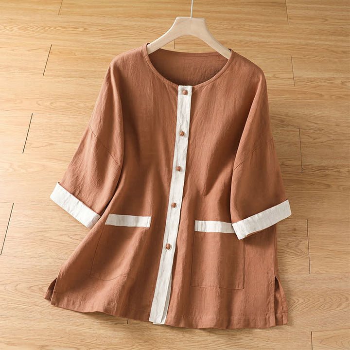 Buddha Stones Camisa de manga corta para mujer, estilo casual de verano, con botones y bolsillo de parche. - Perú - US8-10, UK/AU12-14, EU40-42 (2XL) - image 9