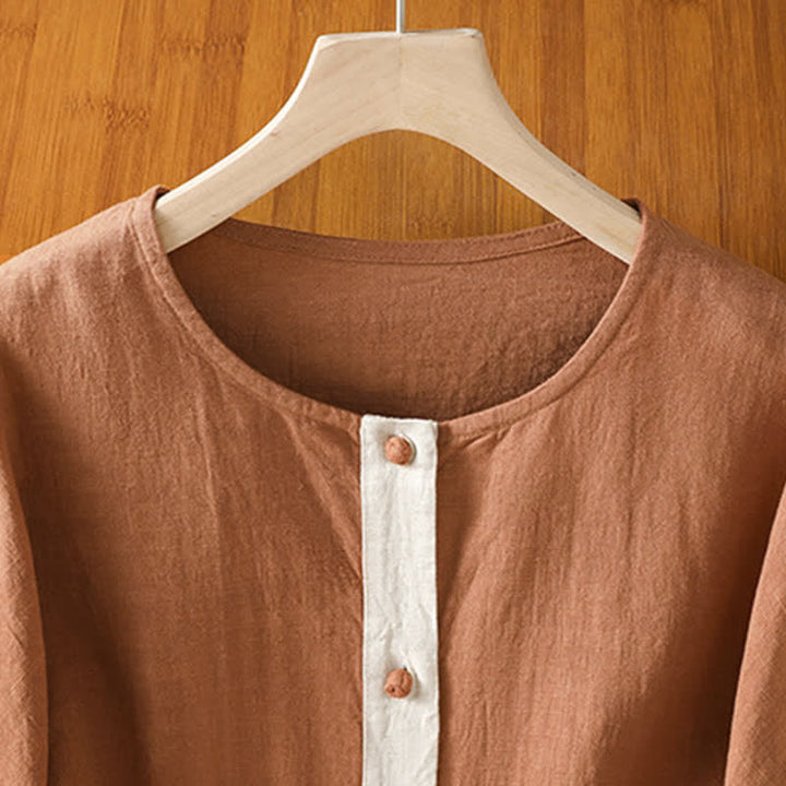 Buddha Stones Camisa de manga corta para mujer, estilo casual de verano, con botones y bolsillo de parche. - image 11