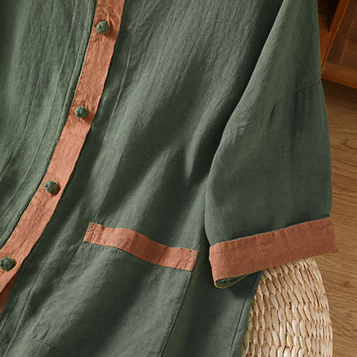 Buddha Stones Camisa de manga corta para mujer, estilo casual de verano, con botones y bolsillo de parche. - image 22
