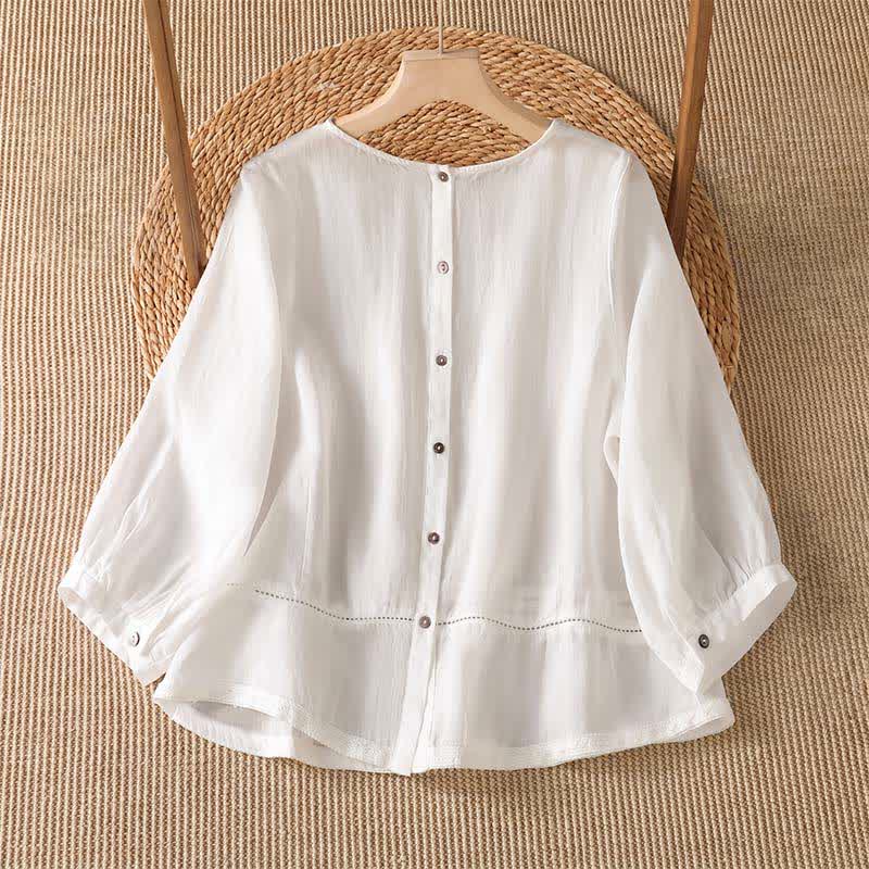 Buddha Stones Camiseta de manga larga para mujer, estilo casual elegante, con bordados, color liso, para primavera y verano. - image 6