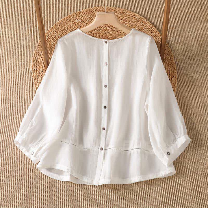Buddha Stones Camiseta de manga larga para mujer, estilo casual elegante, con bordados, color liso, para primavera y verano. - image 6