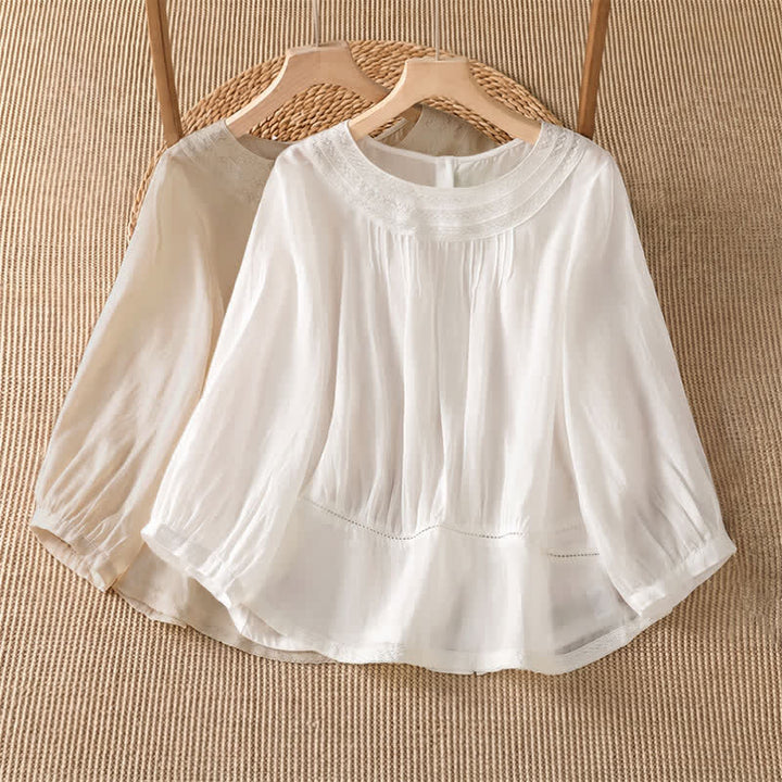 Buddha Stones Camiseta de manga larga para mujer, estilo casual elegante, con bordados, color liso, para primavera y verano. - image 12
