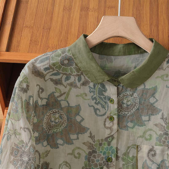 Buddha Stones Camisas de manga larga para mujer, estilo casual vintage, con botones y estampado floral, ideales para primavera y verano. - image 2