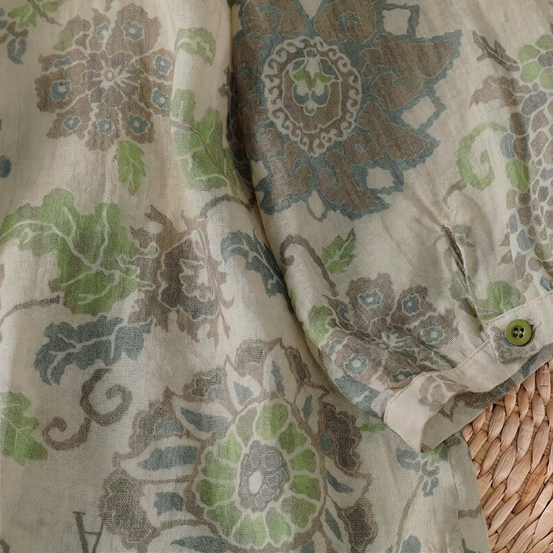 Buddha Stones Camisas de manga larga para mujer, estilo casual vintage, con botones y estampado floral, ideales para primavera y verano. - image 8
