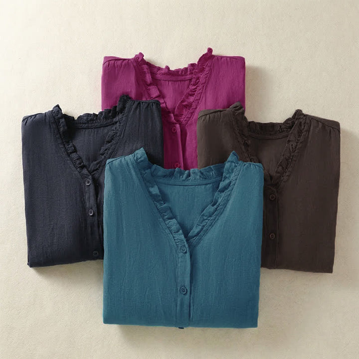 Buddha Stones Camisas casuales de manga corta con botones para mujer, de color liso, para primavera y verano. - image 27