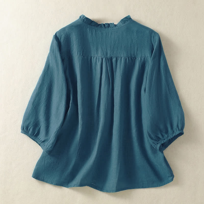 Buddha Stones Camisas casuales de manga corta con botones para mujer, de color liso, para primavera y verano. - image 14