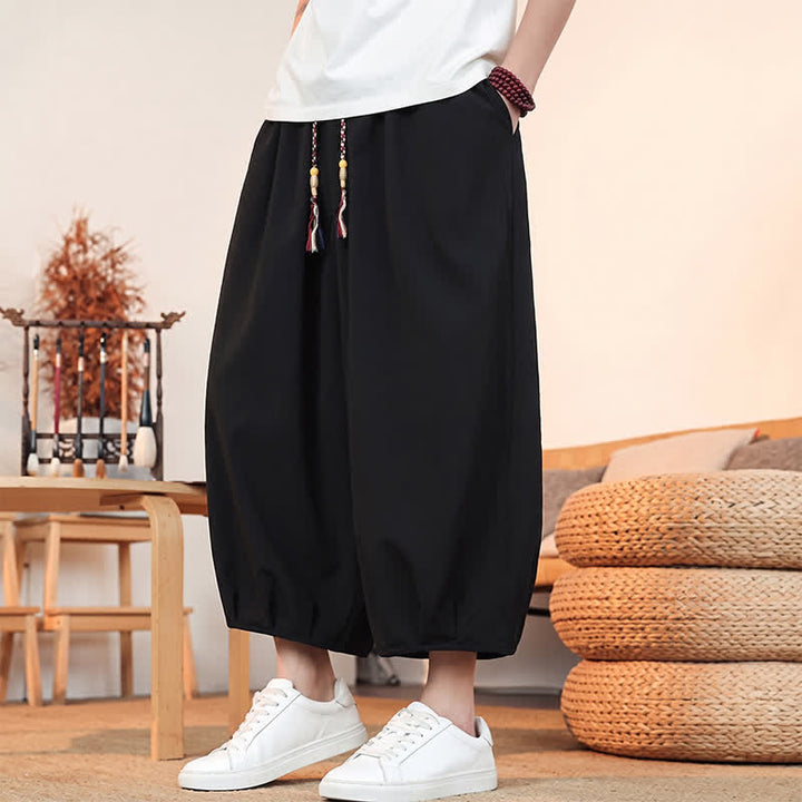 Buddha Stones Pantalones capri lisos informales de primavera/verano con cordón ajustable para hombre, estilo harem, con bolsillo. - image 18