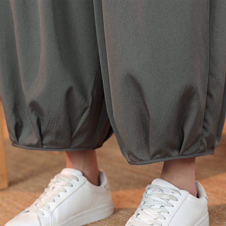 Buddha Stones Pantalones capri lisos informales de primavera/verano con cordón ajustable para hombre, estilo harem, con bolsillo. - image 12