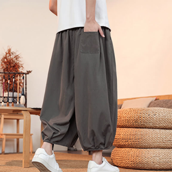 Buddha Stones Pantalones capri lisos informales de primavera/verano con cordón ajustable para hombre, estilo harem, con bolsillo. - image 4