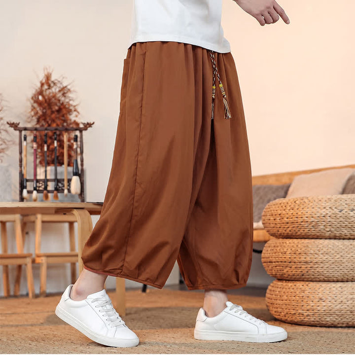 Buddha Stones Pantalones capri lisos informales de primavera/verano con cordón ajustable para hombre, estilo harem, con bolsillo. - image 22