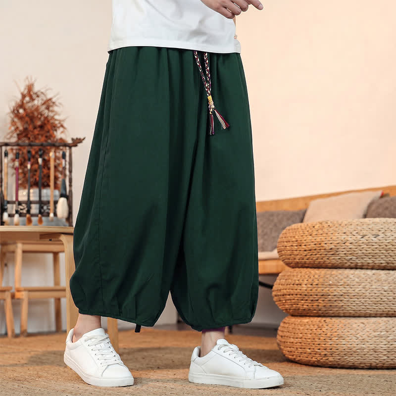 Buddha Stones Pantalones capri lisos informales de primavera/verano con cordón ajustable para hombre, estilo harem, con bolsillo. - image 40
