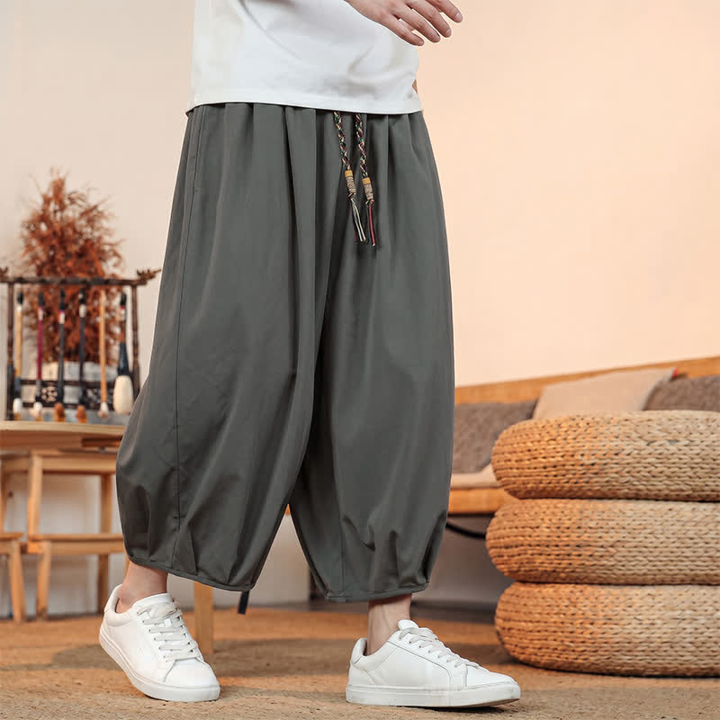 Buddha Stones Pantalones capri lisos informales de primavera/verano con cordón ajustable para hombre, estilo harem, con bolsillo. - Gris - US/UK/AU46, EU56 (5XL) - image 0