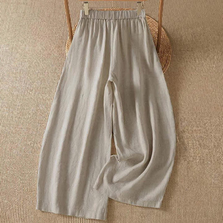 Buddha Stones Pantalones tobilleros informales de primavera/verano con cremallera, color liso, para mujer, pierna ancha y bolsillo. - image 1