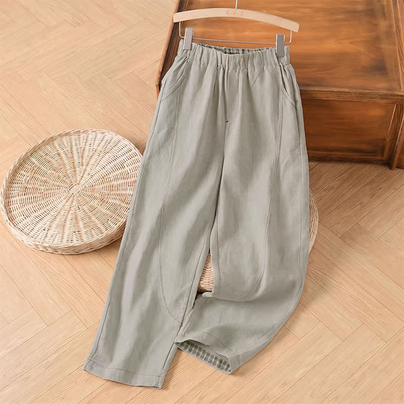 Buddha Stones Pantalones tobilleros minimalistas informales de color liso para mujer, ideales para primavera y verano. Pantalones rectos con bolsillo. - Lino - US8-10, UK/AU12-14, EU40-42 (2XL) - image 0