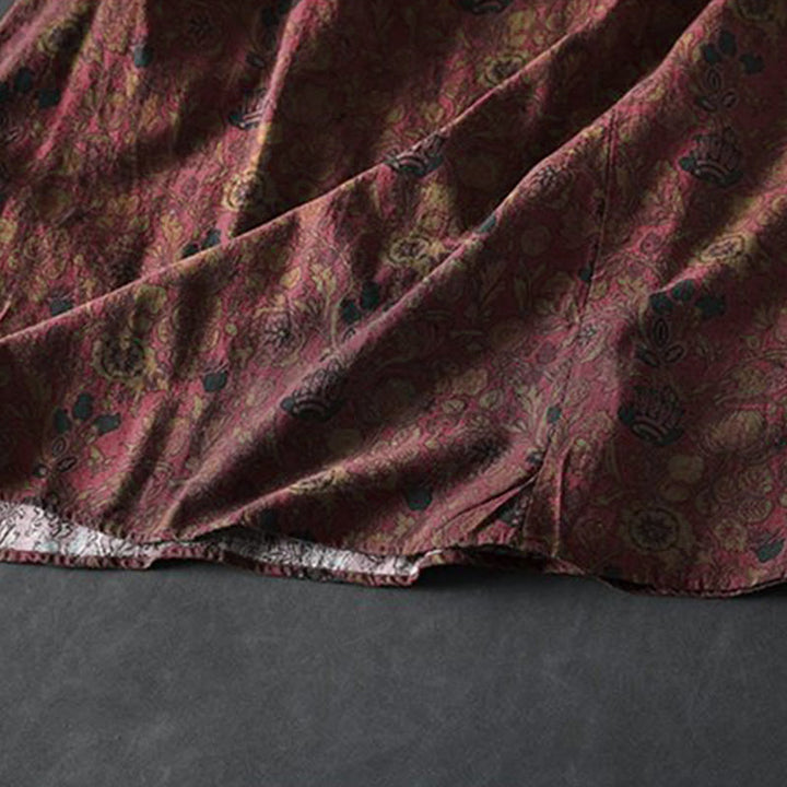 Vestido midi de manga larga para mujer con diseño de corte A, estampado floral retro y Buddha Stones - image 9