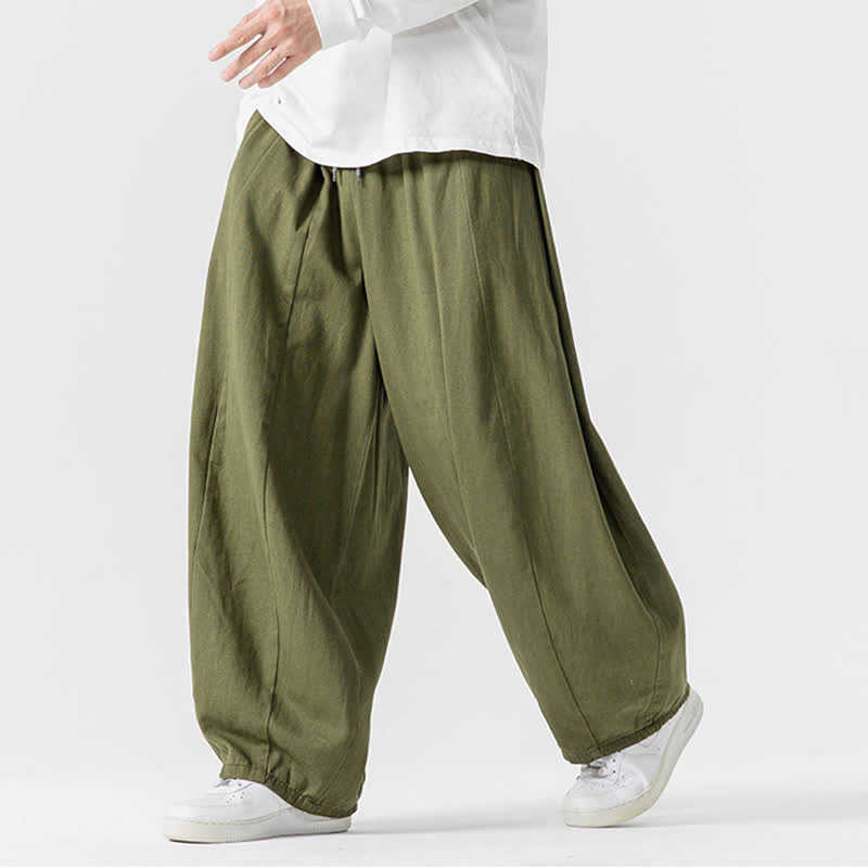 Buddha Stones Pantalones largos de algodón liso, sencillos, con cordón ajustable, estilo casual de otoño, para hombre, de pierna recta y con bolsillos. - image 19