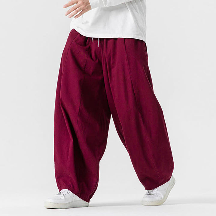 Buddha Stones Pantalones largos de algodón liso, sencillos, con cordón ajustable, estilo casual de otoño, para hombre, de pierna recta y con bolsillos. - image 42