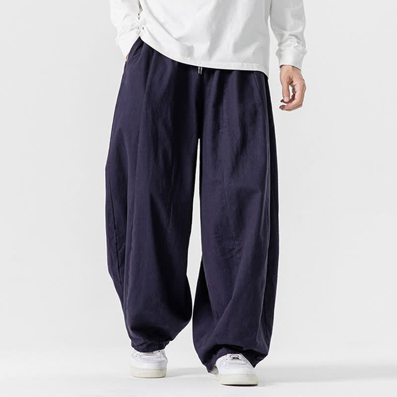 Buddha Stones Pantalones largos de algodón liso, sencillos, con cordón ajustable, estilo casual de otoño, para hombre, de pierna recta y con bolsillos. - Azul medianoche - US/UK/AU46, EU56 (5XL) - image 26