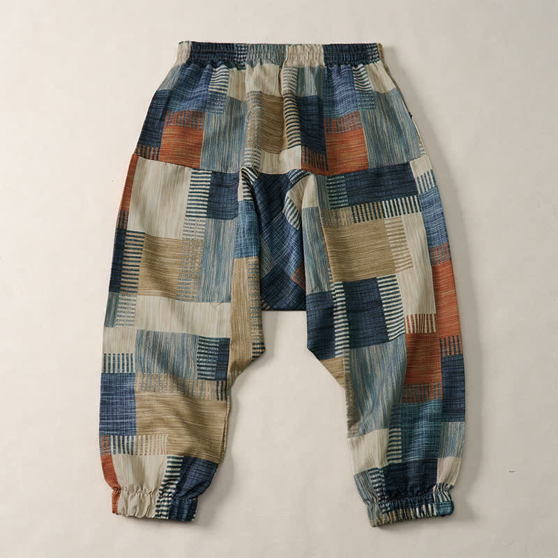 Buddha Stones Pantalones largos geométricos estilo boho casual de primavera/verano con cordón ajustable para hombre, estilo harem con bolsillo. - image 1