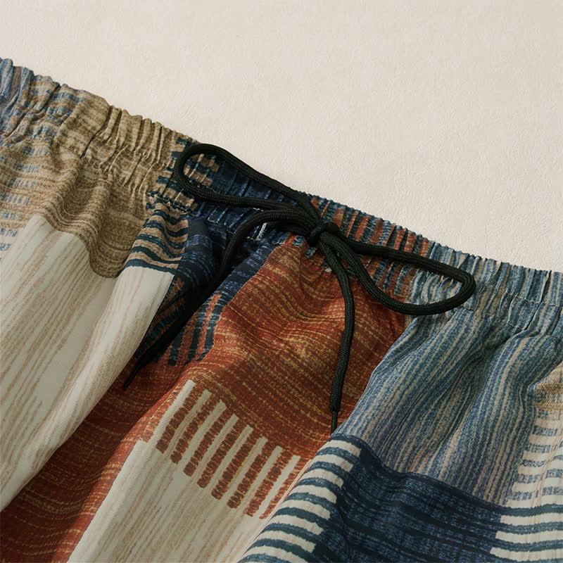 Buddha Stones Pantalones largos geométricos estilo boho casual de primavera/verano con cordón ajustable para hombre, estilo harem con bolsillo. - image 3