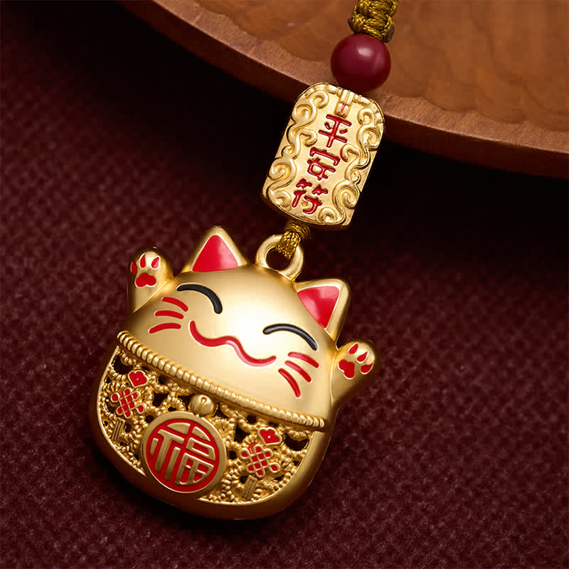 Buddha Stones Llaveros trenzados de cobre grabados con el personaje Fu y el gato de la suerte. - image 13