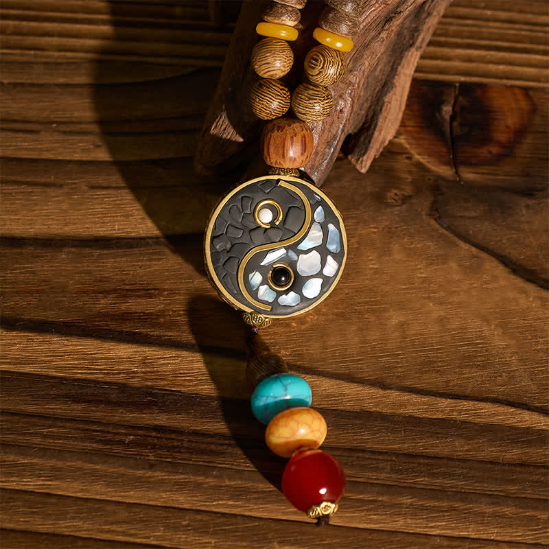 Buddha Stones Collar de cuentas de madera de wengué con diseño Yin Yang para el equilibrio y la conexión a tierra. - image 10