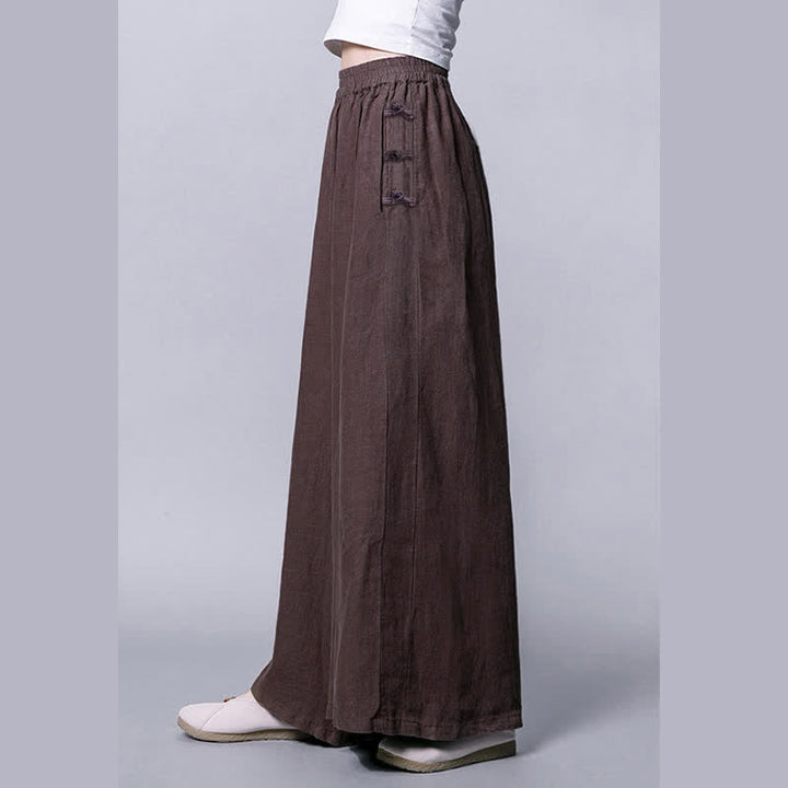 Pantalones casuales de cintura alta, anchos y bolsillos con botones de rana de Buddha Stones - image 11
