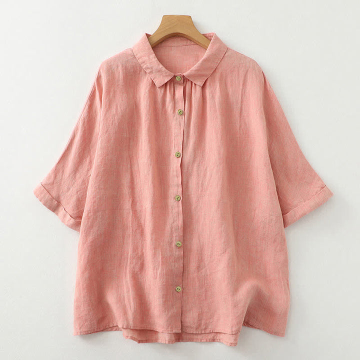 Camisa de manga corta para mujer con botones y estampado de Buddha Stones. - Salmón - US12, UK/AU16, EU44 (2XL) - image 8