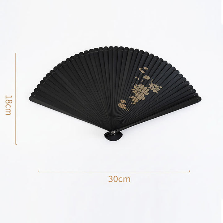 Buddha Stones Ventilador plegable con estampado de bambú negro, peces koi, loto, osmanto, golondrinas y libélulas - image 9