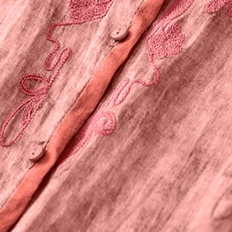 Vestido midi casual de verano con cuello alto y mangas tres cuartos, diseño de Buddha Stones y bordados. - image 8