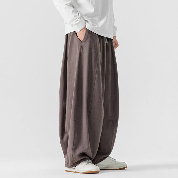 Buddha Stones Pantalones largos de algodón liso, sencillos, con cordón ajustable, estilo casual de otoño, para hombre, de pierna recta y con bolsillos. - image 2