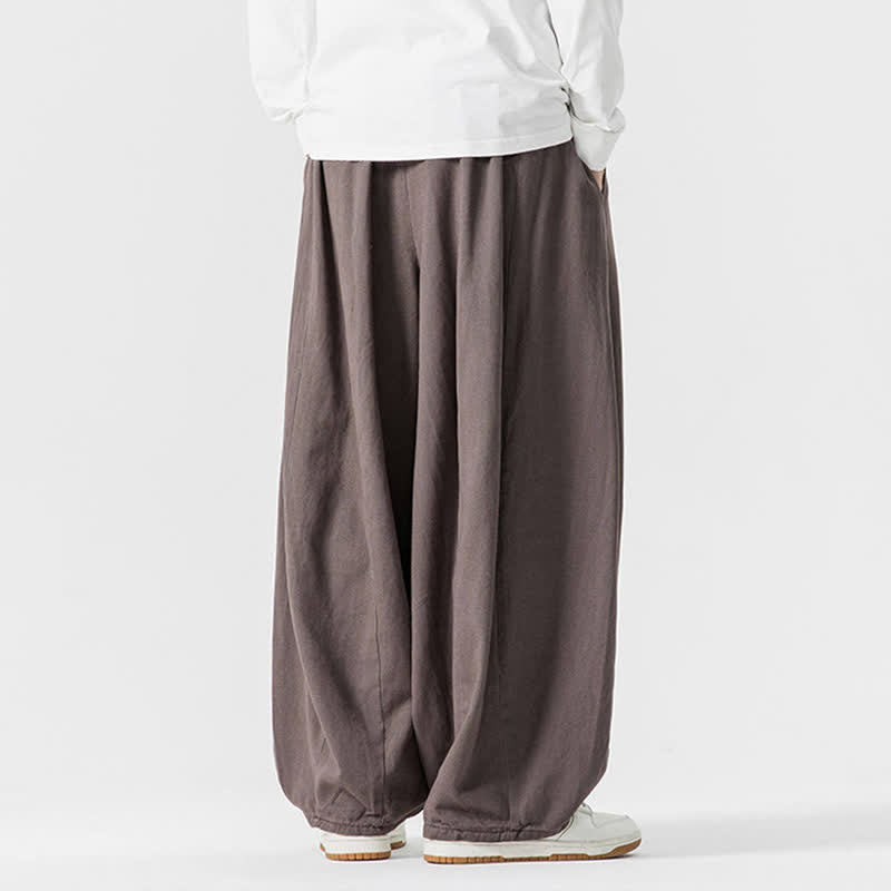 Buddha Stones Pantalones largos de algodón liso, sencillos, con cordón ajustable, estilo casual de otoño, para hombre, de pierna recta y con bolsillos. - image 4