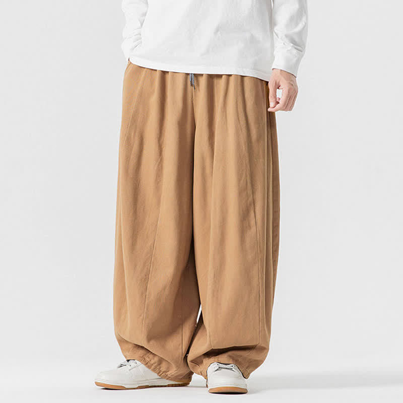 Buddha Stones Pantalones largos de algodón liso, sencillos, con cordón ajustable, estilo casual de otoño, para hombre, de pierna recta y con bolsillos. - image 39