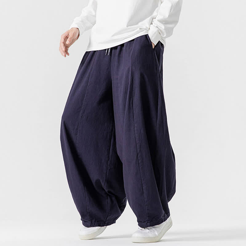 Buddha Stones Pantalones largos de algodón liso, sencillos, con cordón ajustable, estilo casual de otoño, para hombre, de pierna recta y con bolsillos. - image 32