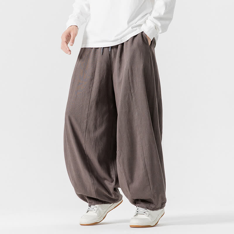 Buddha Stones Pantalones largos de algodón liso, sencillos, con cordón ajustable, estilo casual de otoño, para hombre, de pierna recta y con bolsillos. - image 6