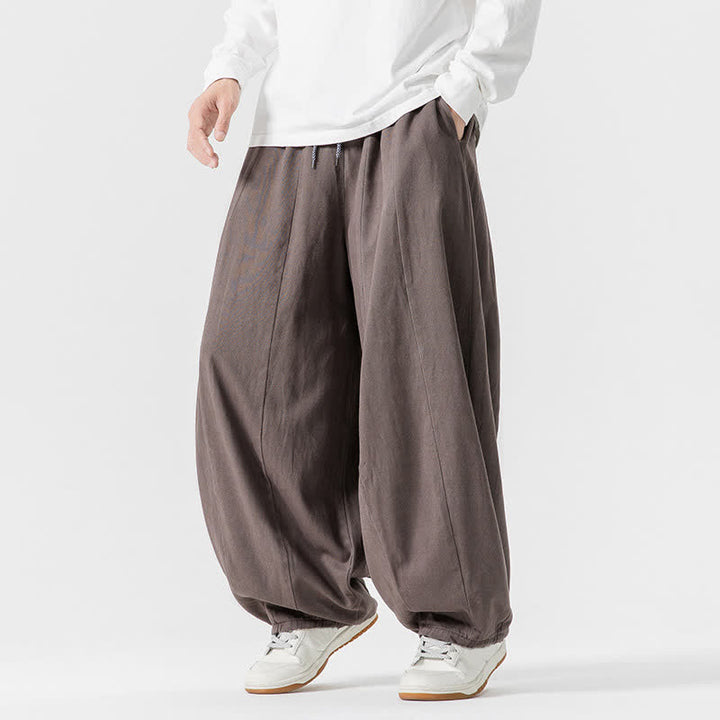 Buddha Stones Pantalones largos de algodón liso, sencillos, con cordón ajustable, estilo casual de otoño, para hombre, de pierna recta y con bolsillos. - image 6