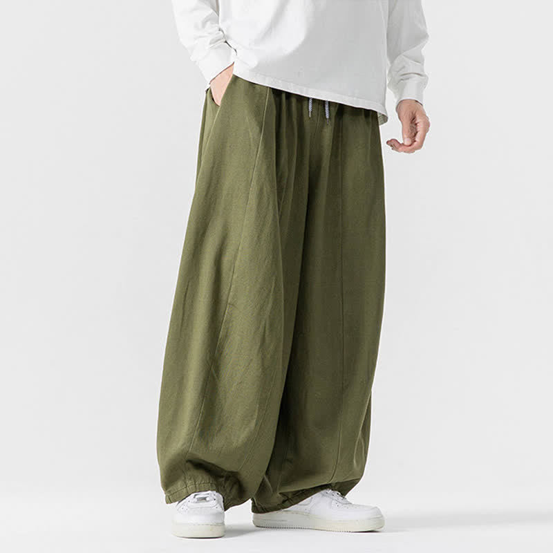 Buddha Stones Pantalones largos de algodón liso, sencillos, con cordón ajustable, estilo casual de otoño, para hombre, de pierna recta y con bolsillos. - image 20